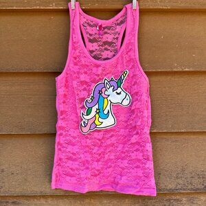 Cutie Patootie Pink Lace Unicorn Tank Top Girls Size 14 Racerback Design Lightwe